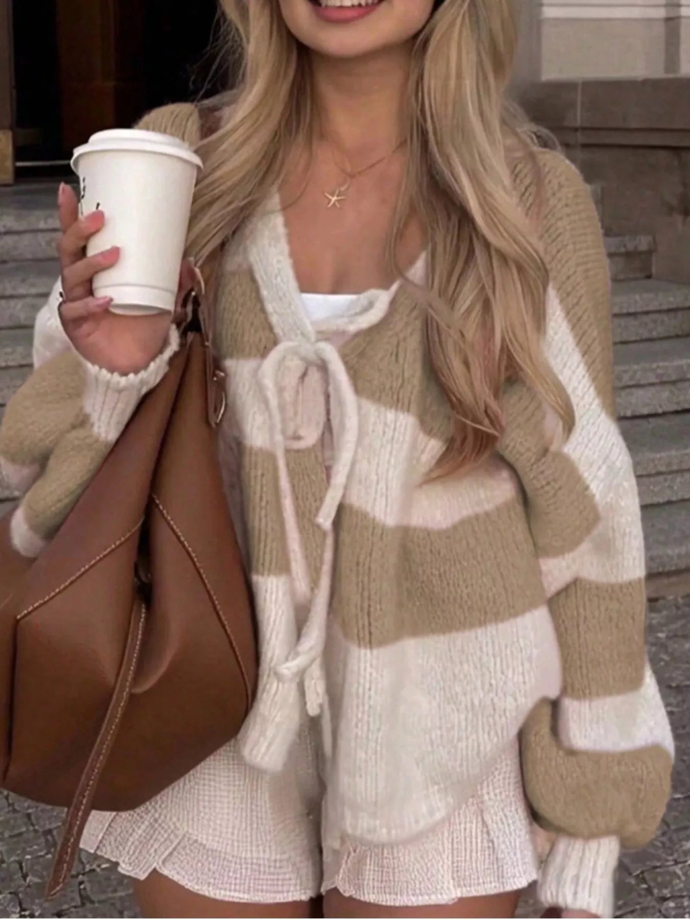Striped Tie-Front Cardigan