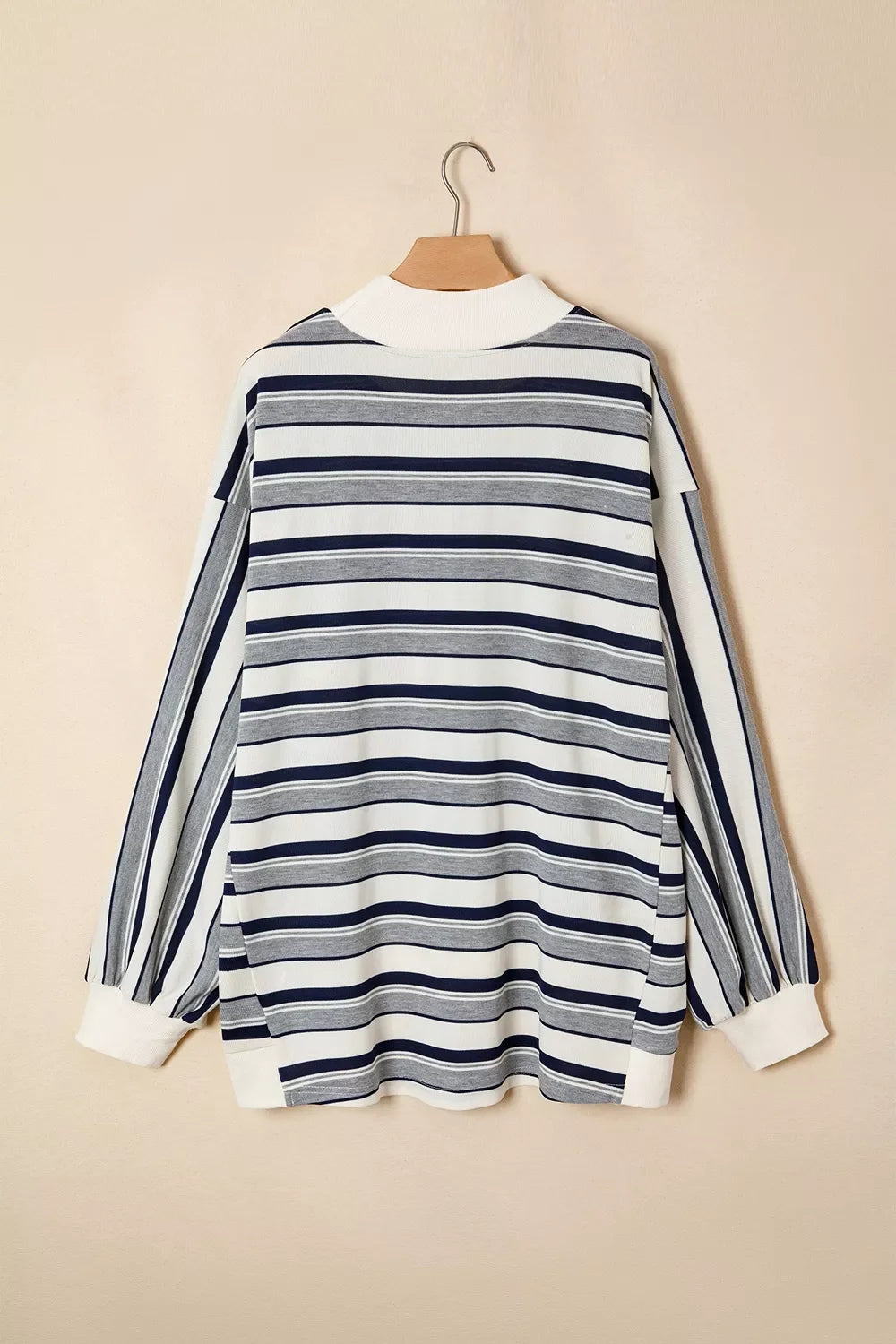 Striped Ribbed Stand Neck Long Sleeve Shift Silhouette Sweatshirt