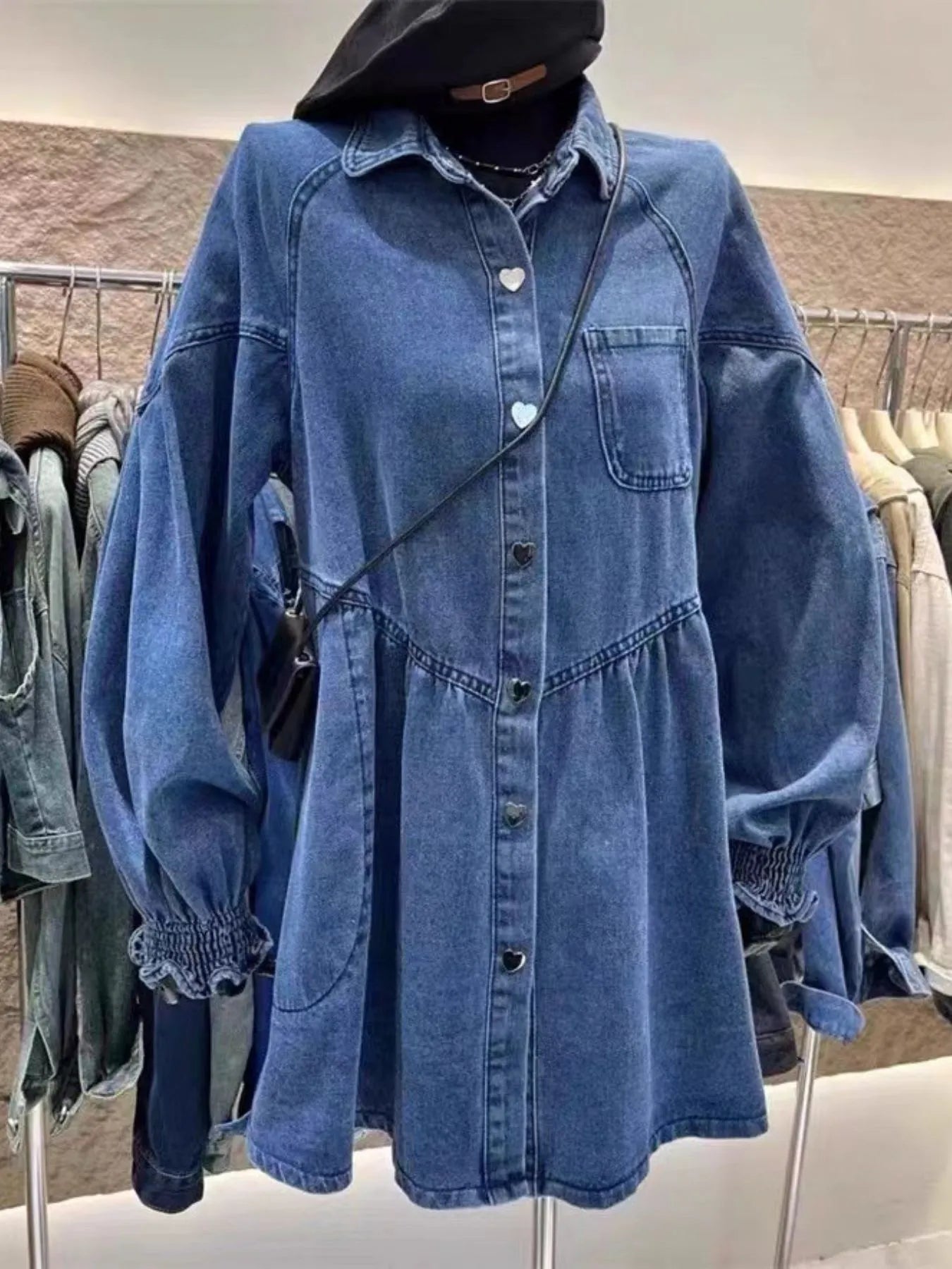 Oversized Long Sleeve Button-Up Denim Dress
