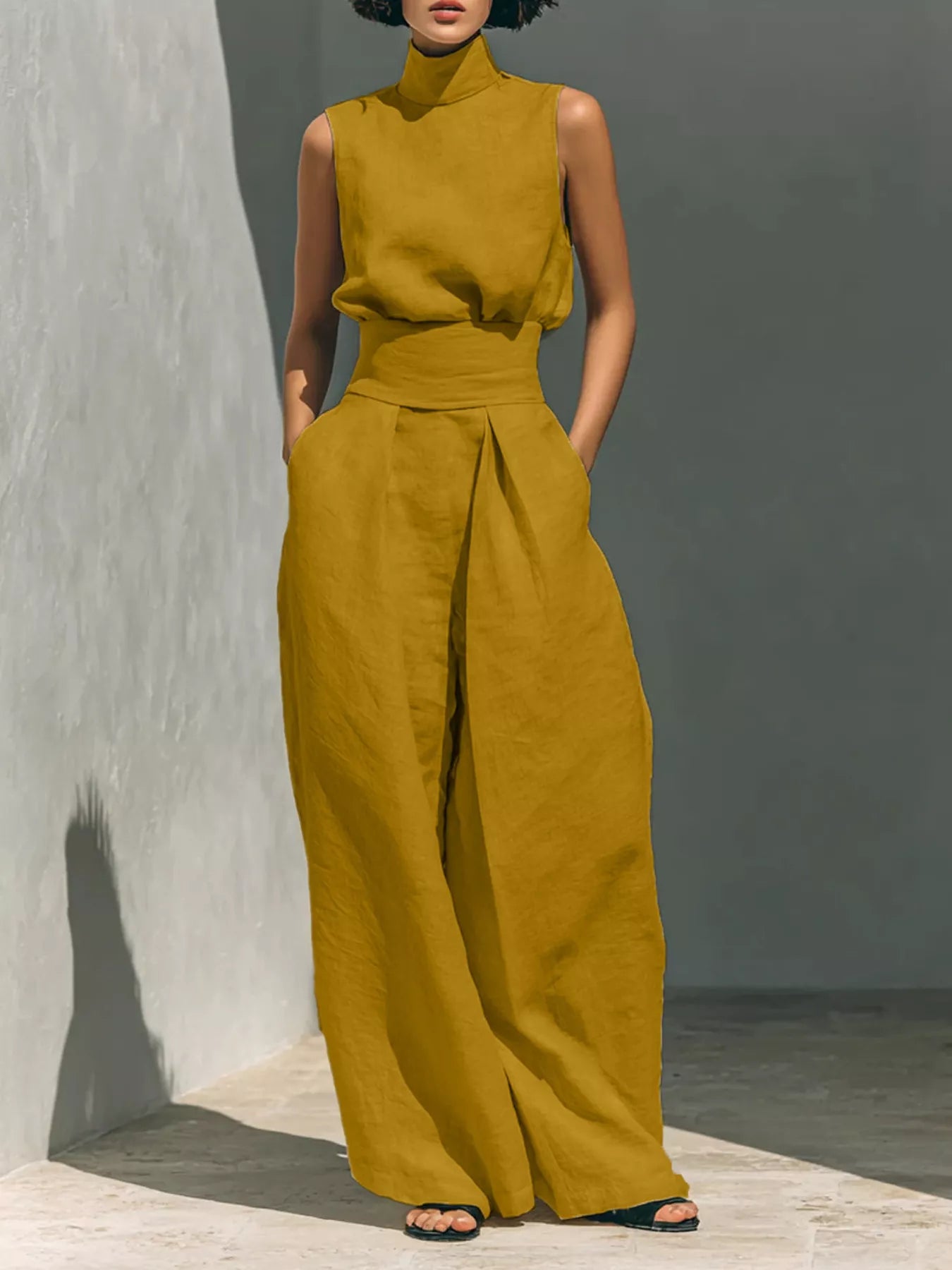 Full Size Sleeveless Wide-Leg Jumpsuit with Smocked Waist Plus Size
