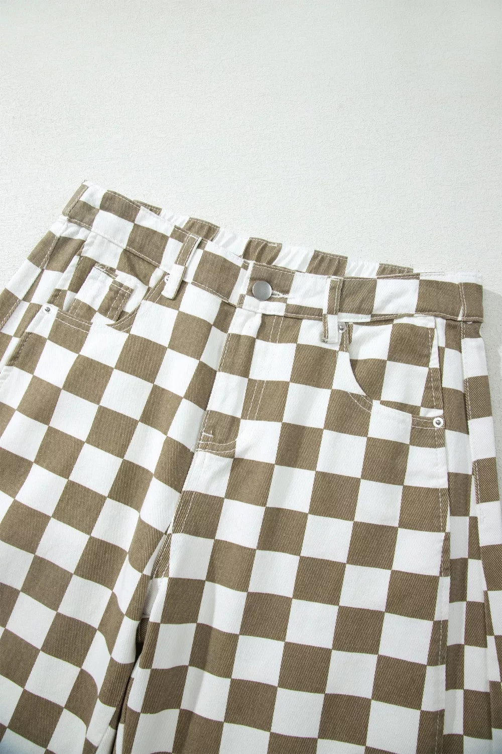 Checkered Print Denim Barrel Pants