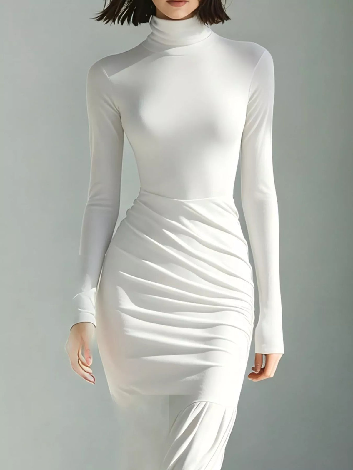 Full Size Slit Turtleneck Ruched Bodycon Mermaid Dress Plus Size