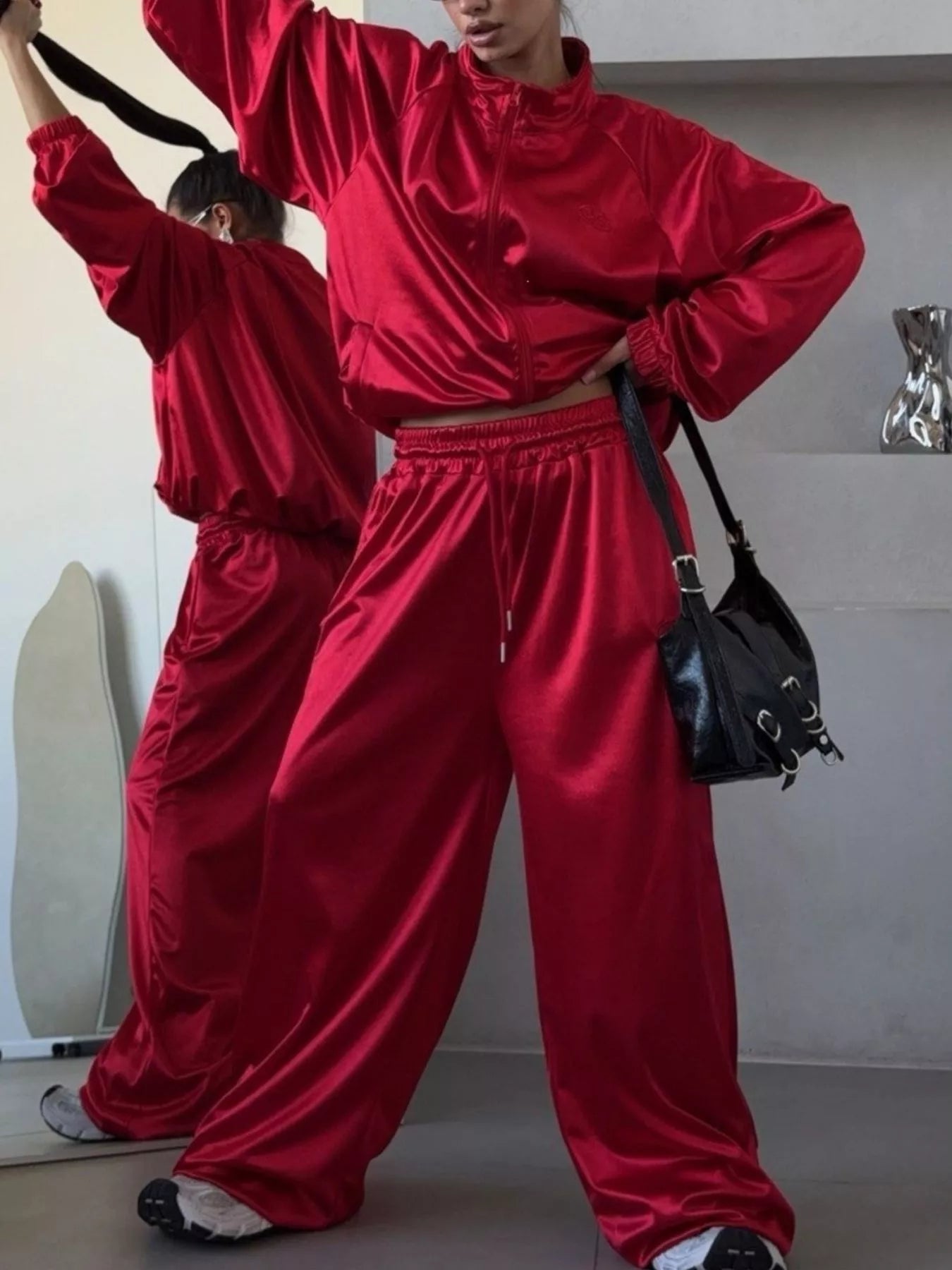 Zip Up Raglan Sleeve Jacket and Pants Set