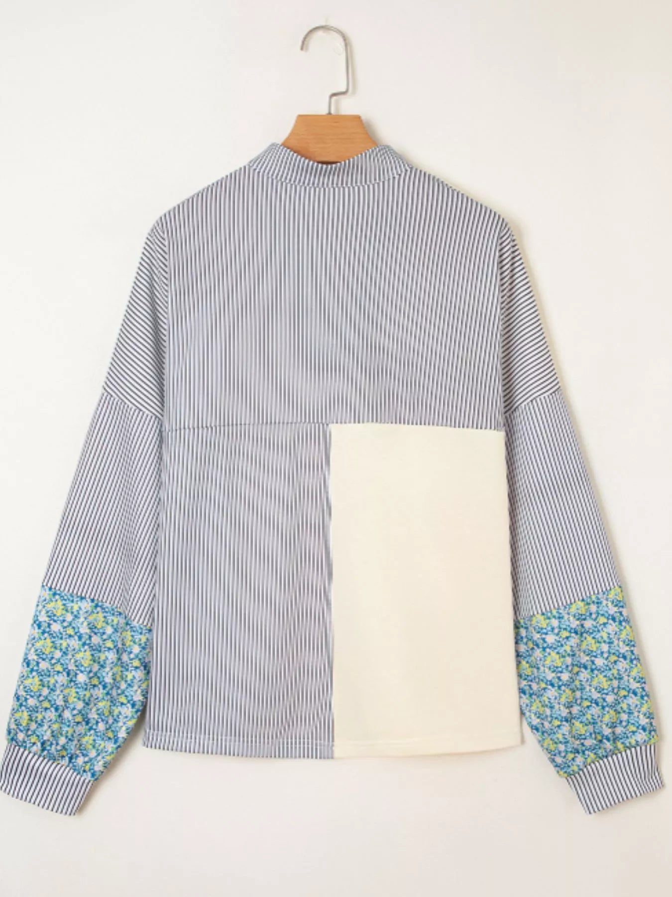 Floral Striped Drop Sleeve Collared Boxy Fit Sweatshirt