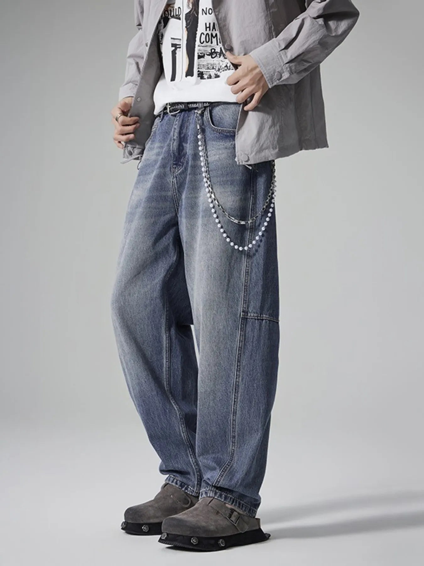 Men's Washed Relaxed Wide-Leg Jeans