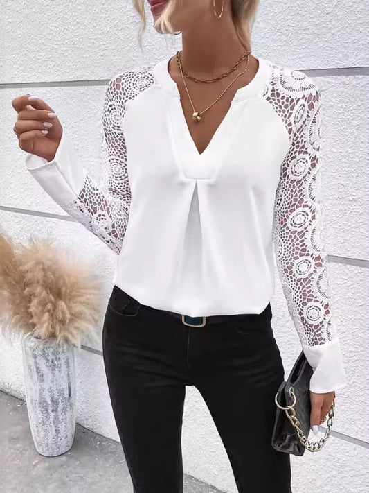 Elegant Lace Sleeve V-Neck Blouse