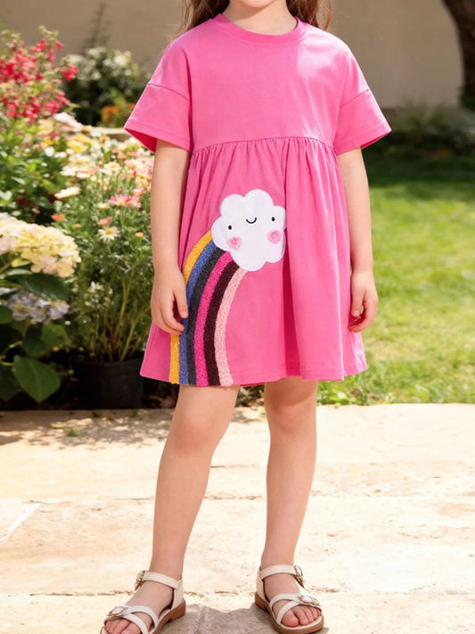 Children's Rainbow Cloud Applique Casual Dress