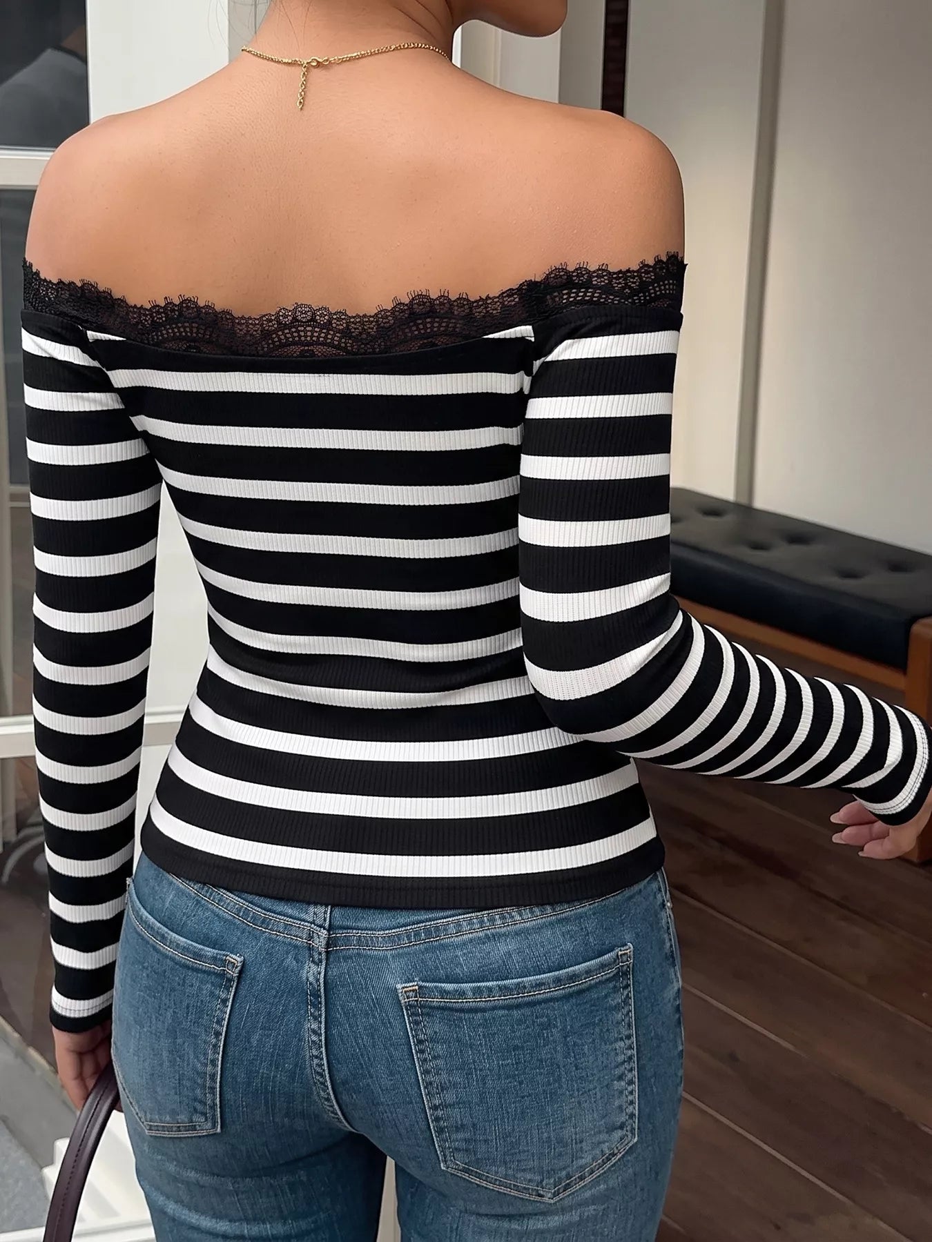 Lace Detail Off Shoulder T-Shirt