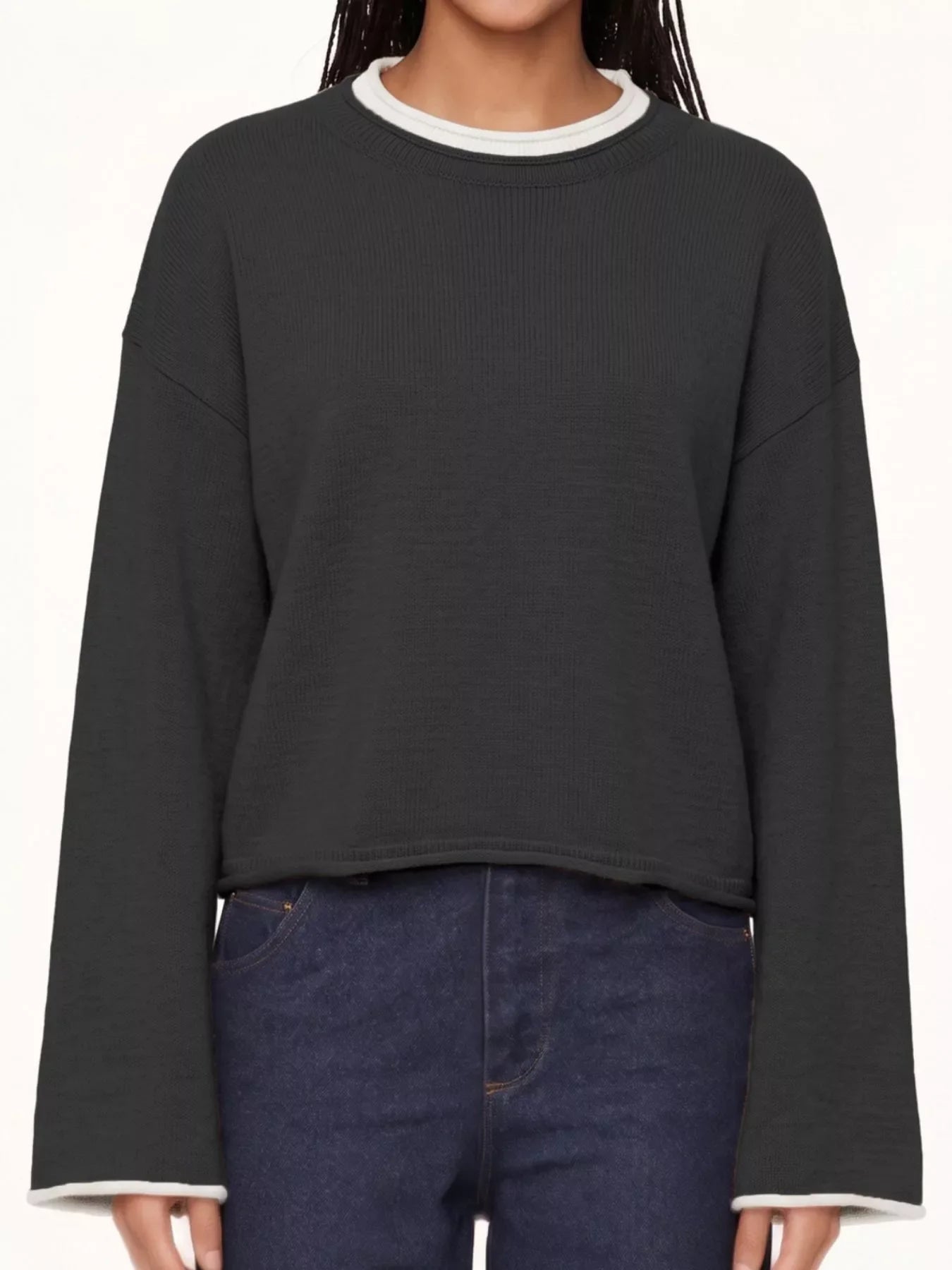 Crew Neck Dropped Shoulder Sweater