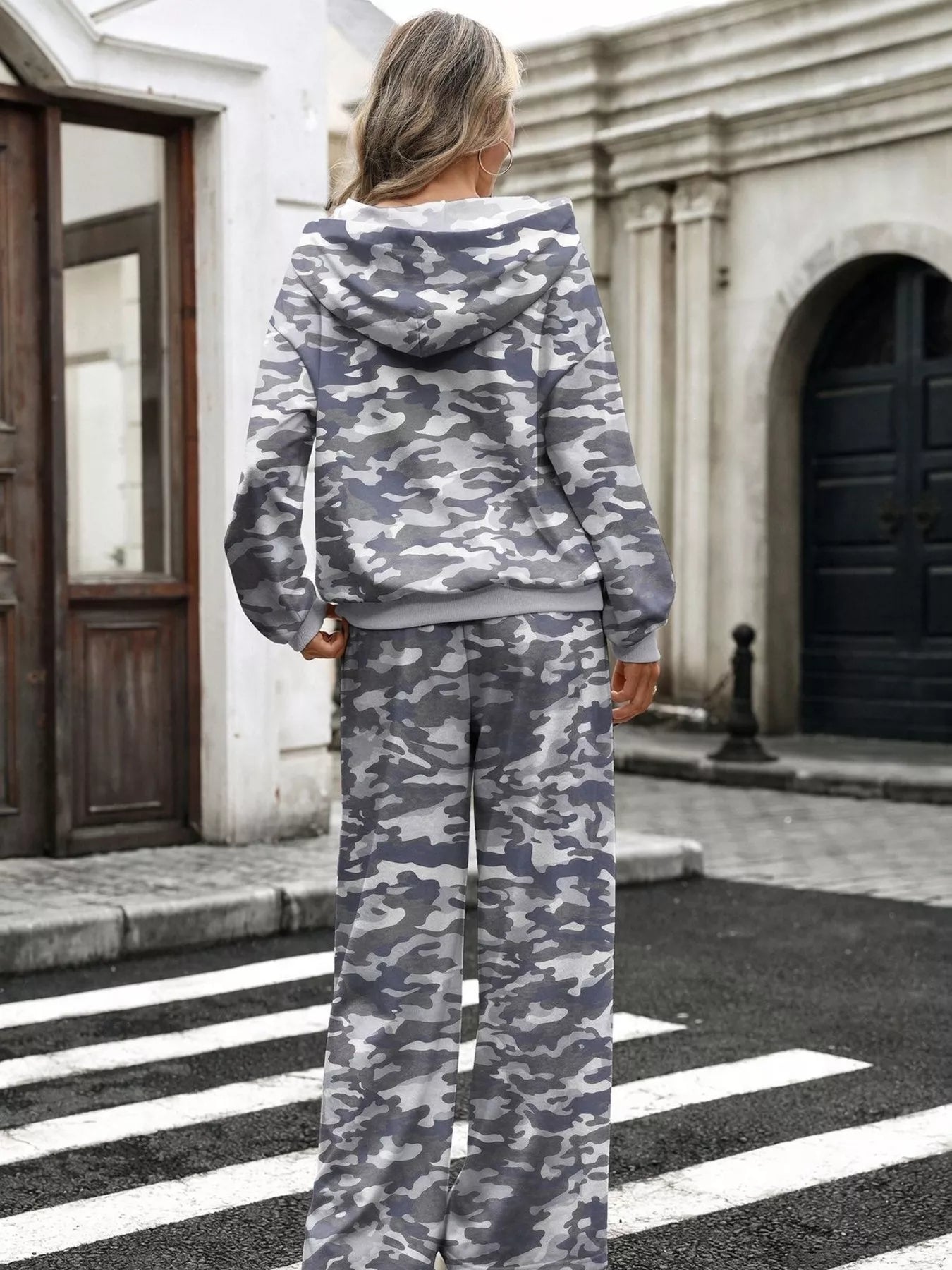 Printed Long Sleeve Hoodie and Pants Set