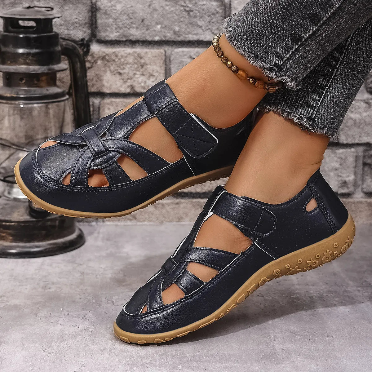 Cutout Sandals with Velcro Straps