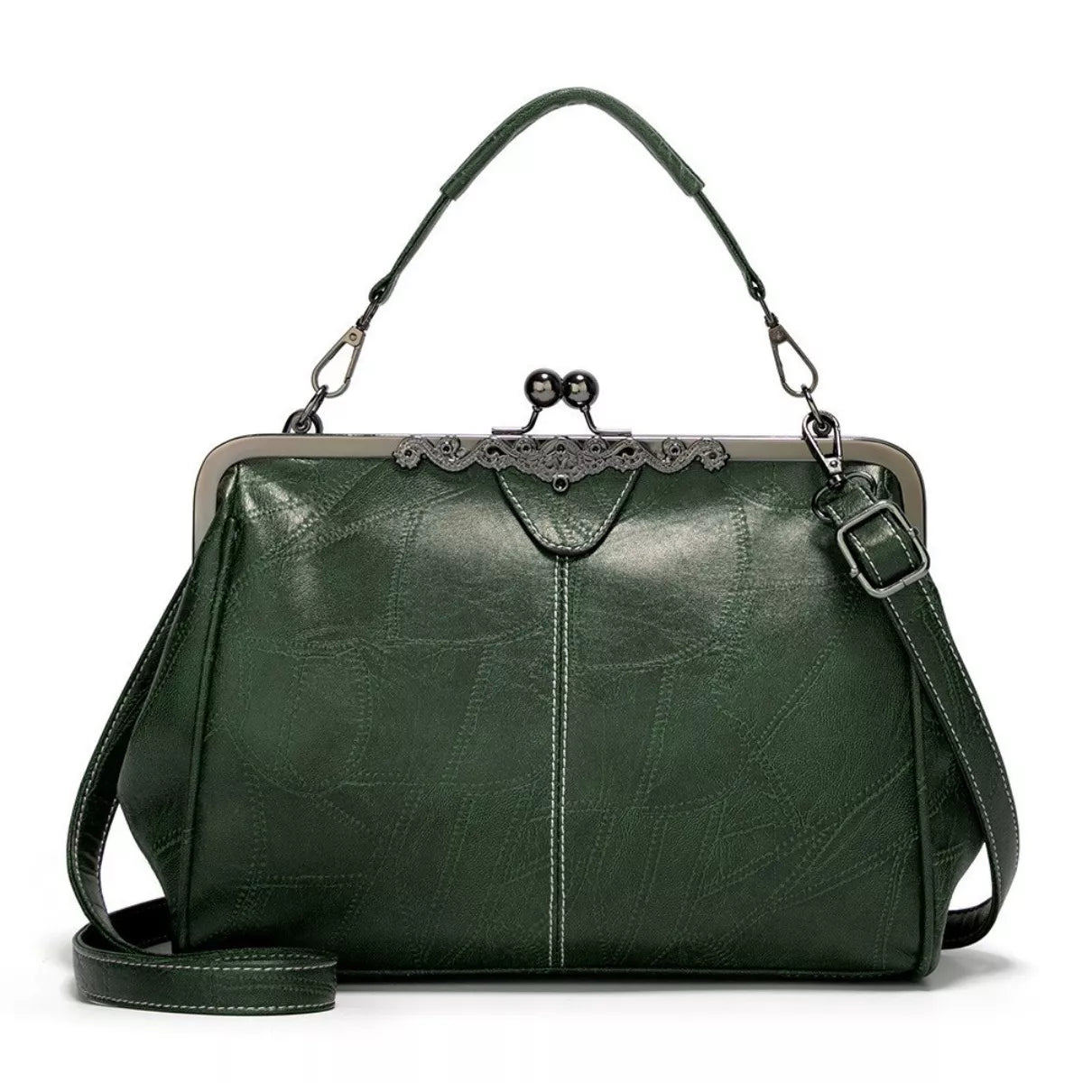 Vintage Kiss Lock Leather Handbag
