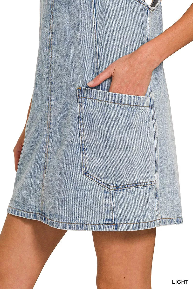 Zenana Denim Overall Dress with Front Pockets