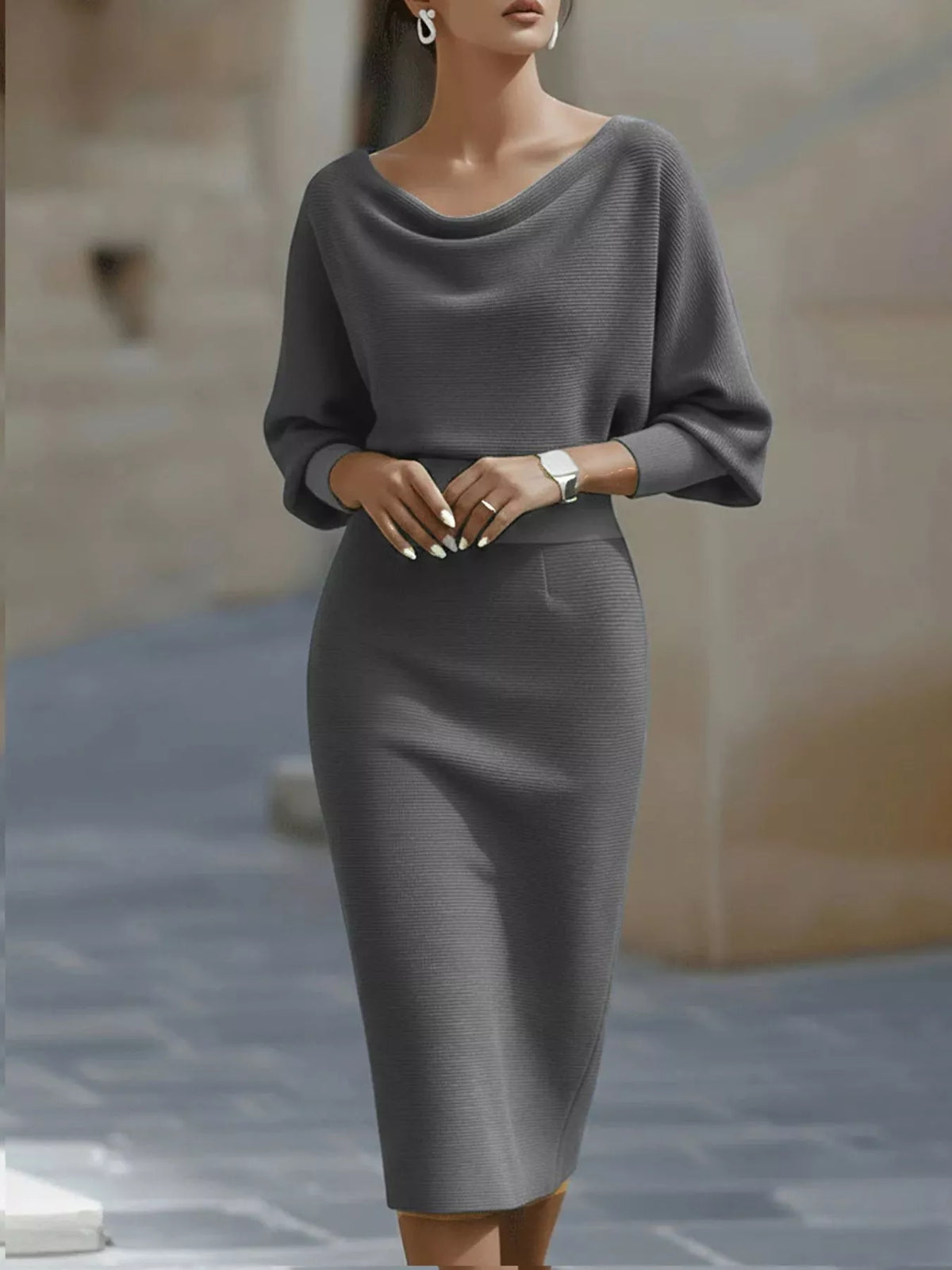 Cowl Neck Bodycon Midi Dress