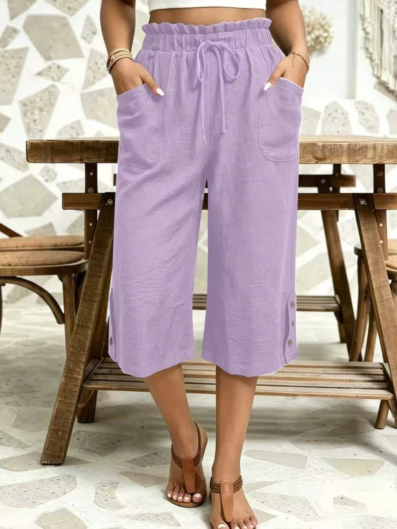 High-Waisted Drawstring Capris