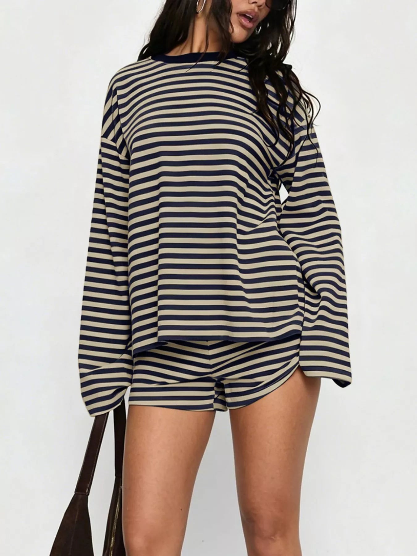 Striped Long-Sleeve Top and Shorts Set