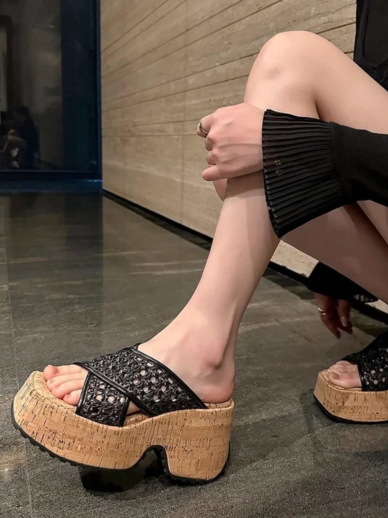 Hollow Out Mesh Platform Sandals