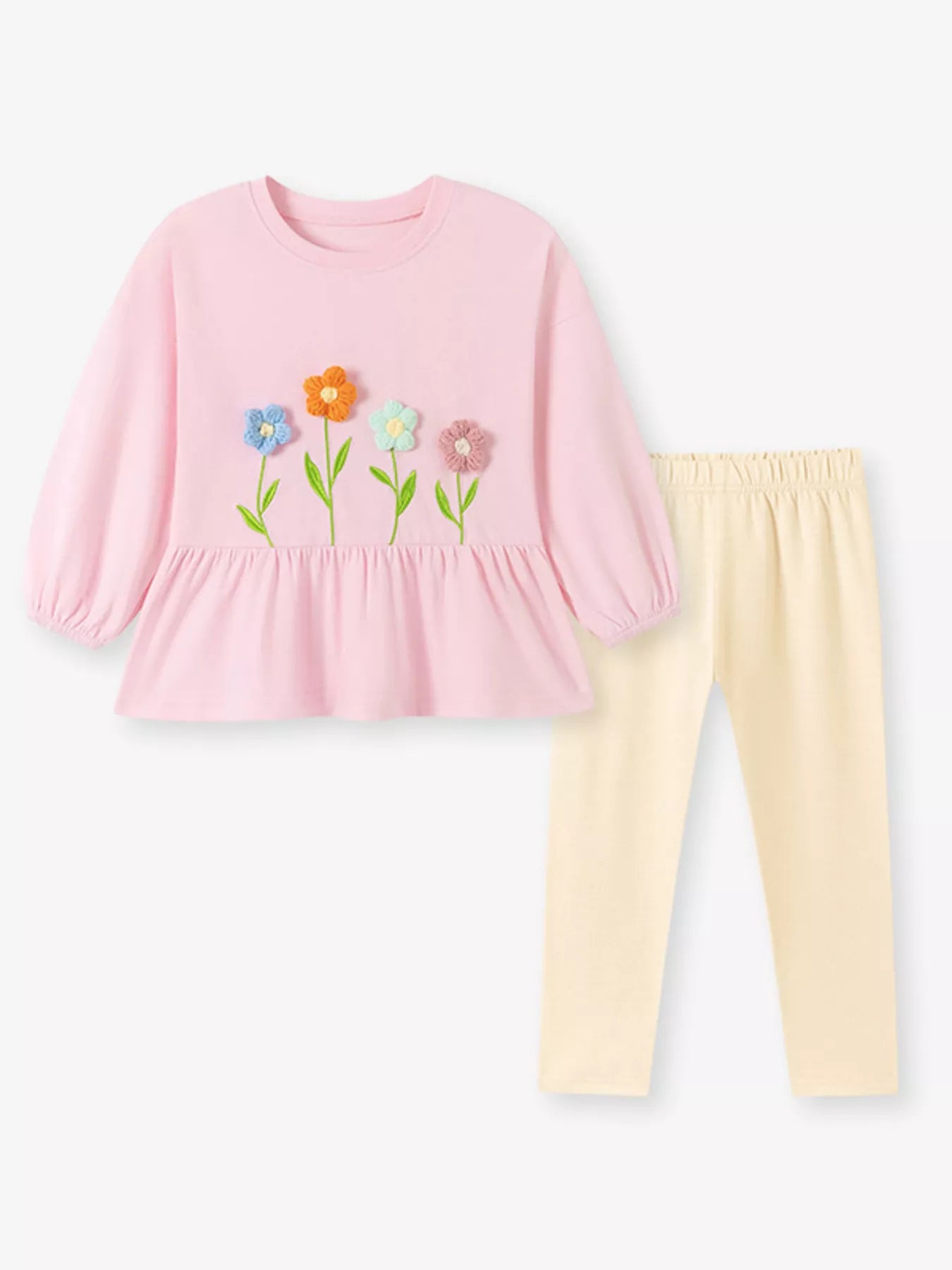 Children's Floral Applique Peplum Top and Leggings Set