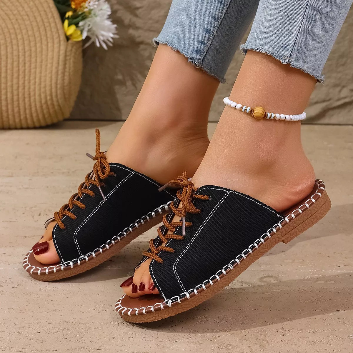 Open Toe Lace Up Sandals