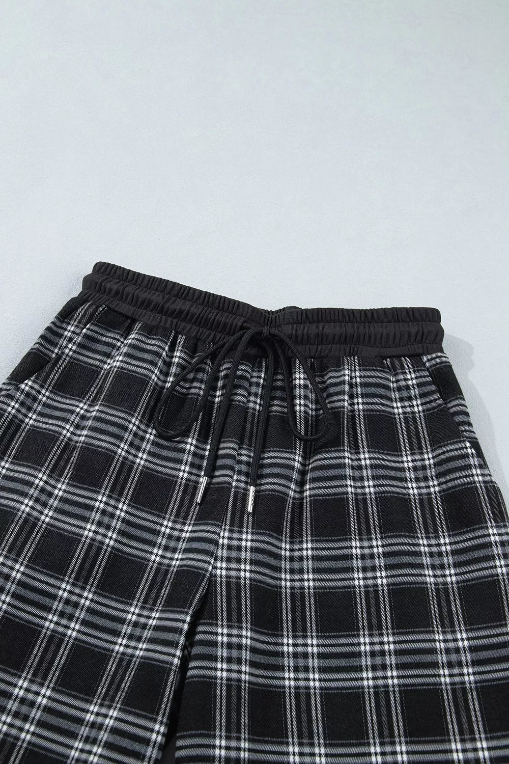 Plaid Wide-Leg Drawstring Pants