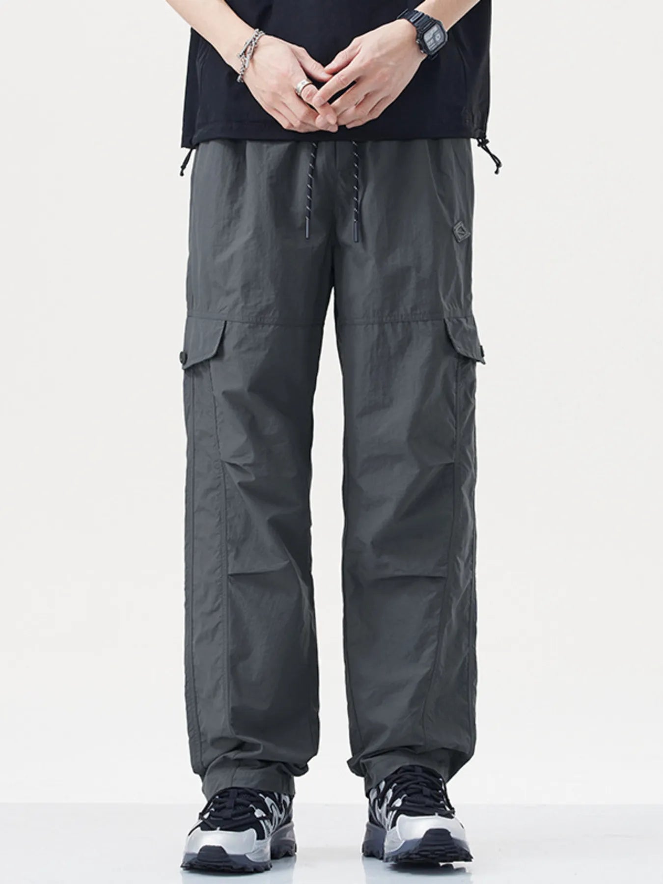 Men's Plus Size Relaxed Fit Cargo Pants with Drawstring