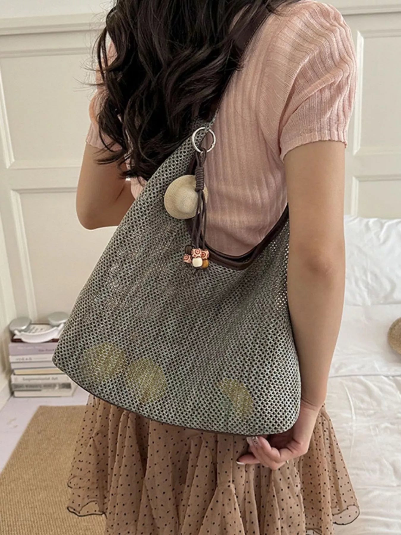 Textured Woven Shoulder Bag