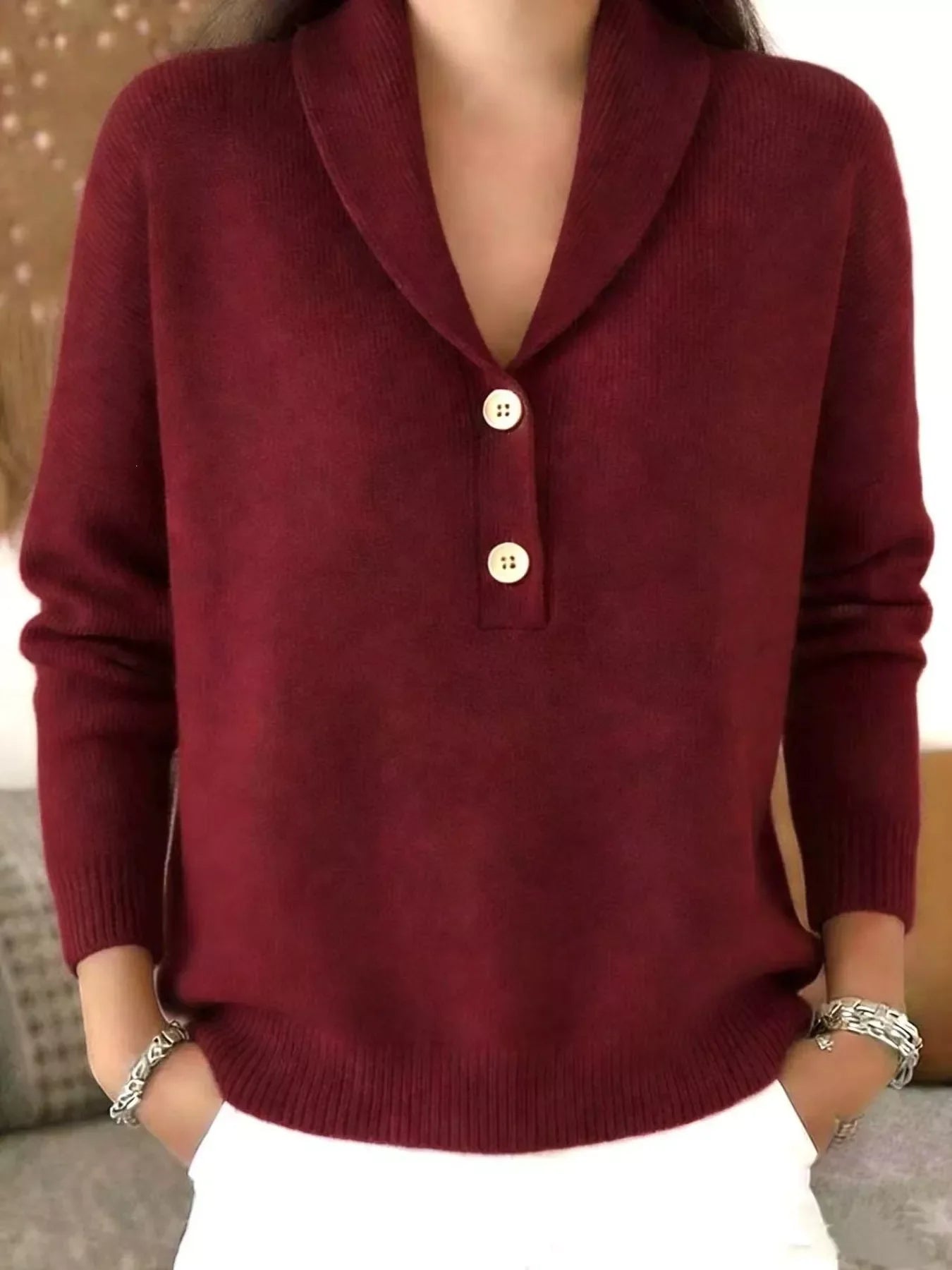 Button Detail Long Sleeve Sweater