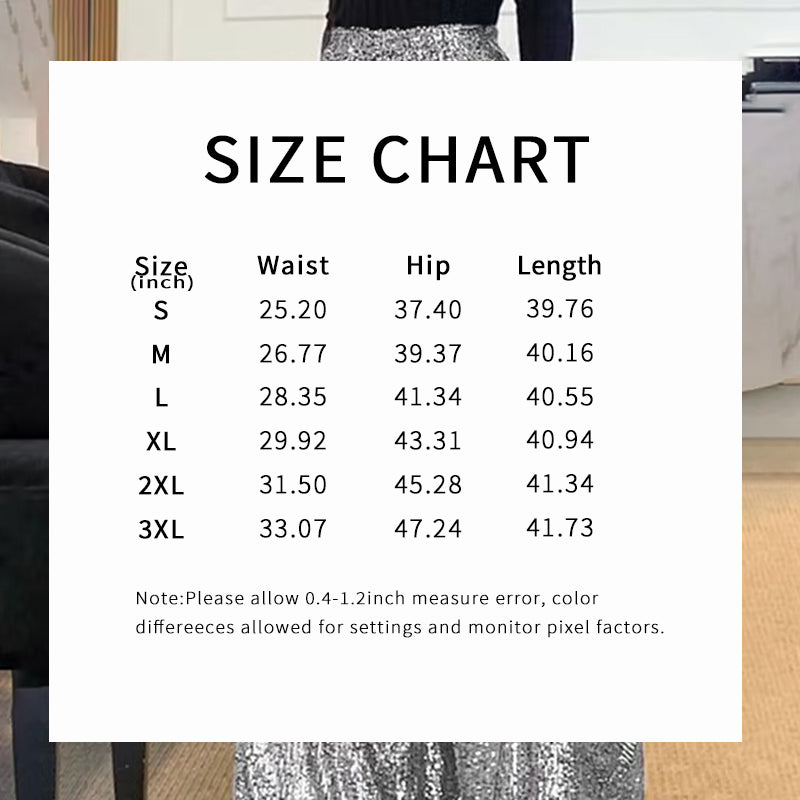 Women's Sequin Palazzo Pants Glitter Casual Loose Wide Leg Long Trouser (See size chart where applicable)