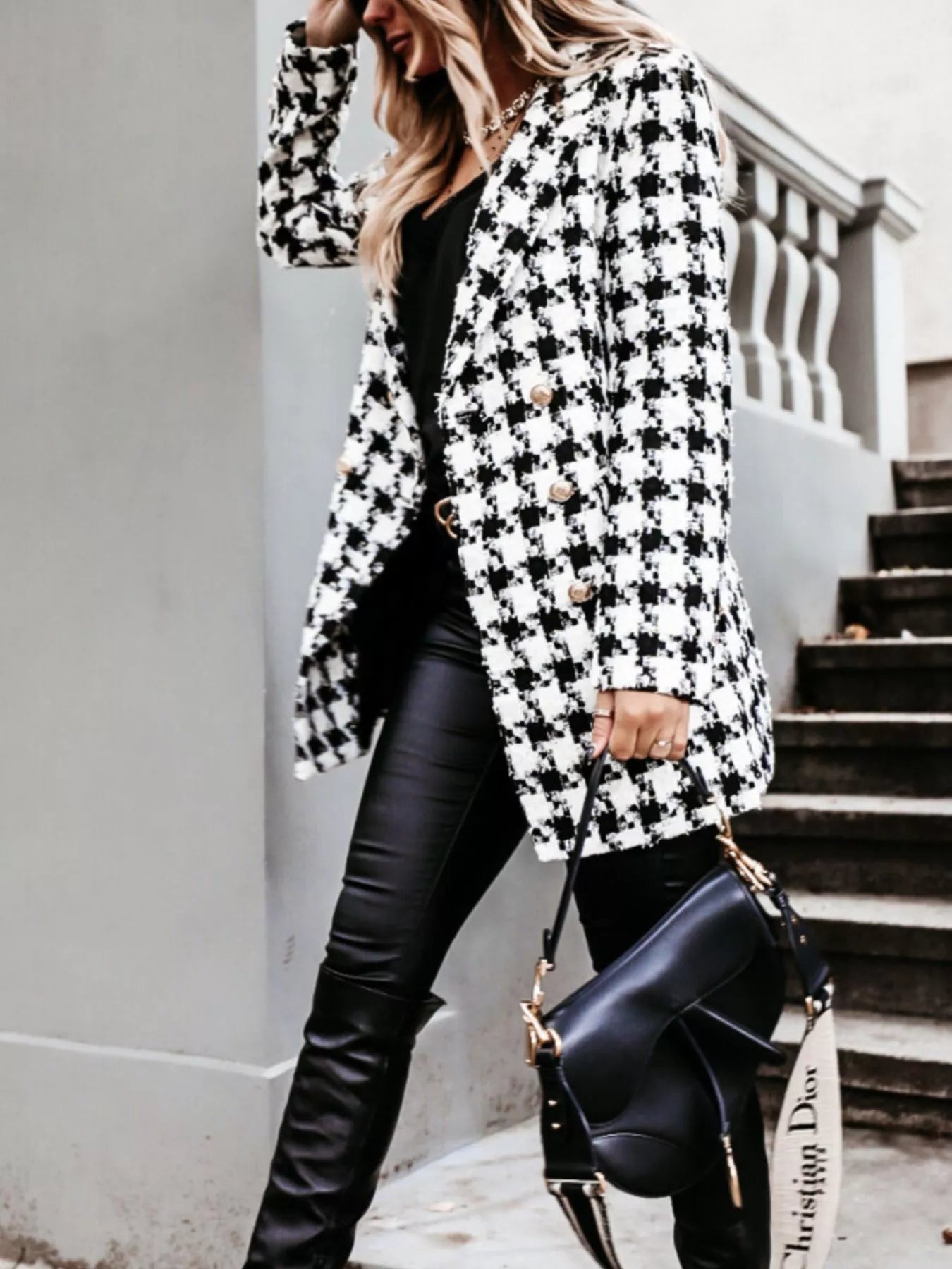Plaid Tweed Double-Breasted Coat