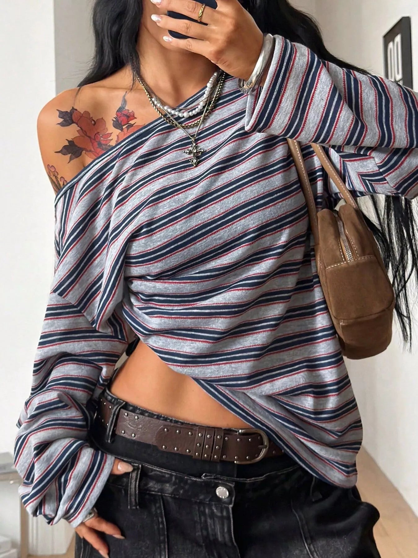 Striped Boat Neck Long Sleeve T-Shirt