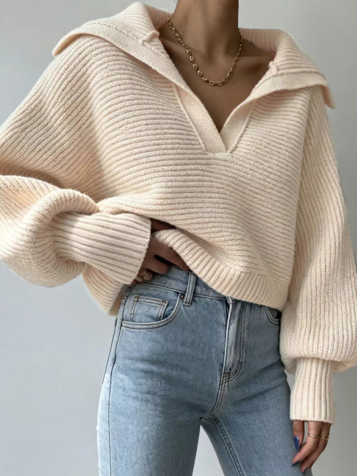 Oversized Collar Ribbed Cropped Sweater