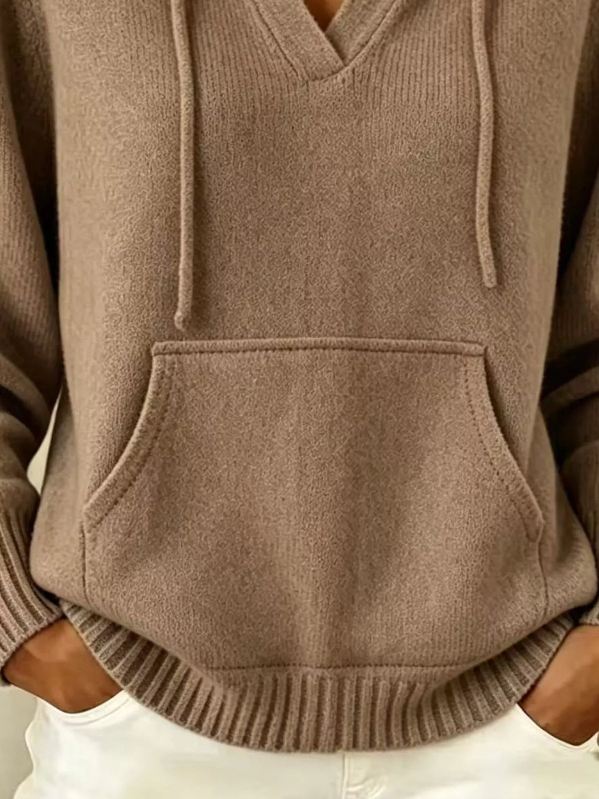 Drawstring Kangaroo Pocket Hooded Sweater