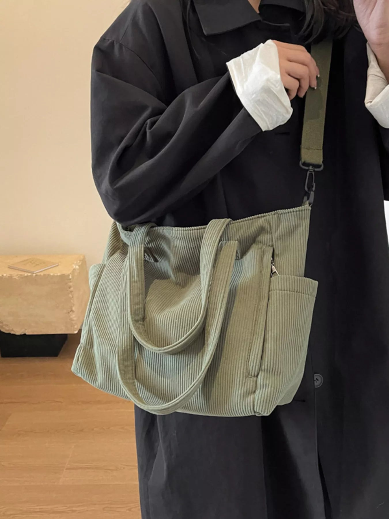Corduroy Solid Color Handbag