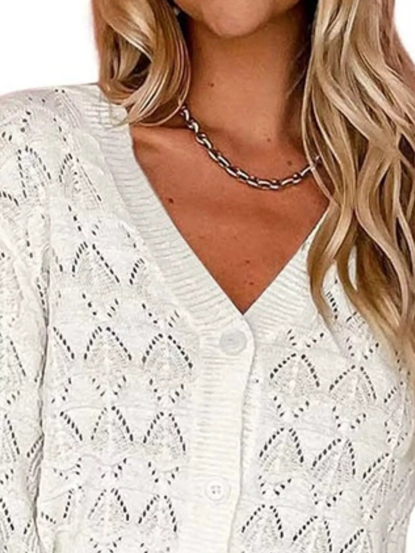 Chic V-Neck Openwork Button-Down Knit Cardigan