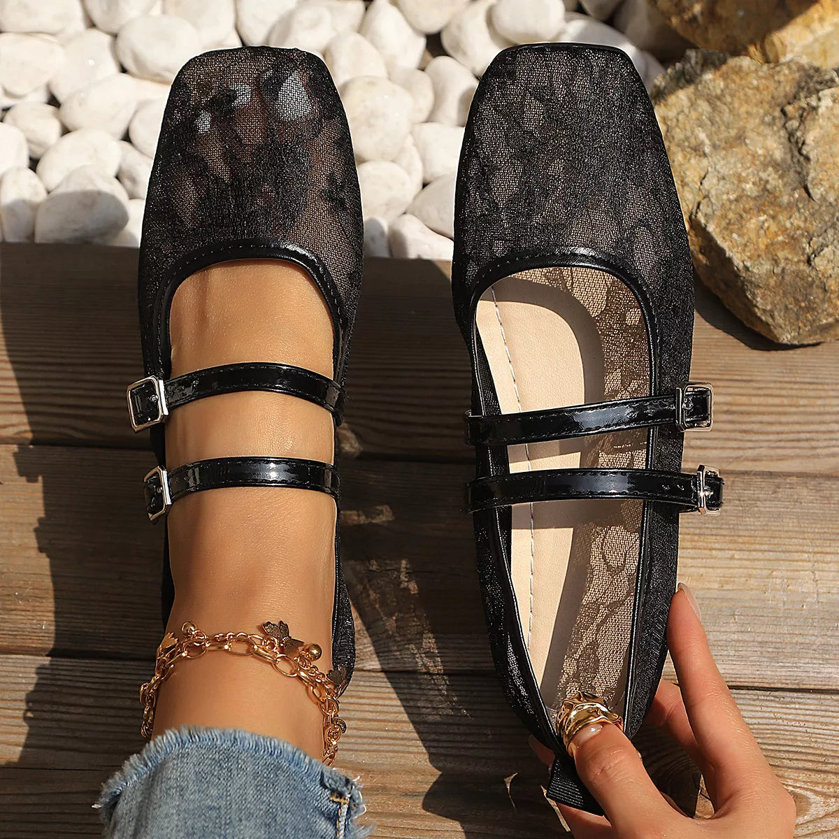 Square Toe Lace Slip-Ons