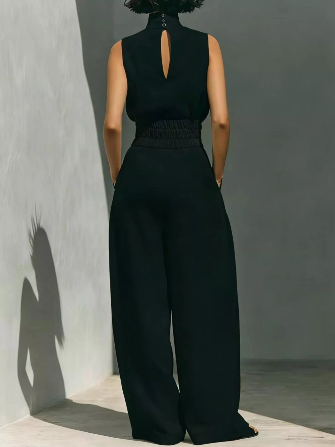 Full Size Sleeveless Wide-Leg Jumpsuit with Smocked Waist Plus Size