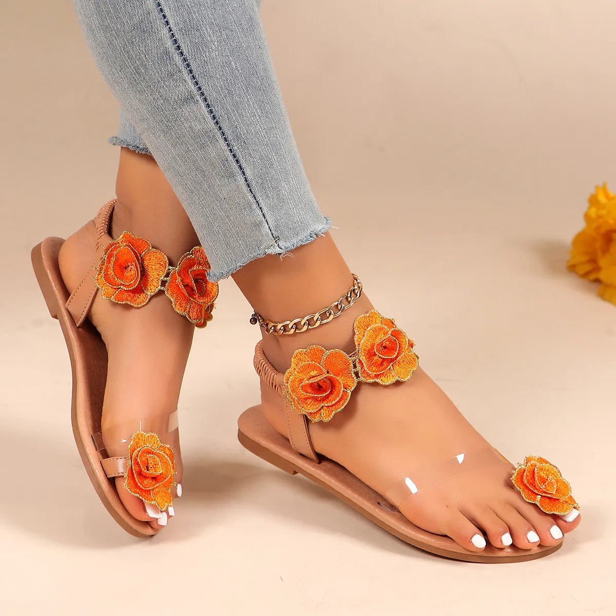 Flower Toe Loop Flats Sandals