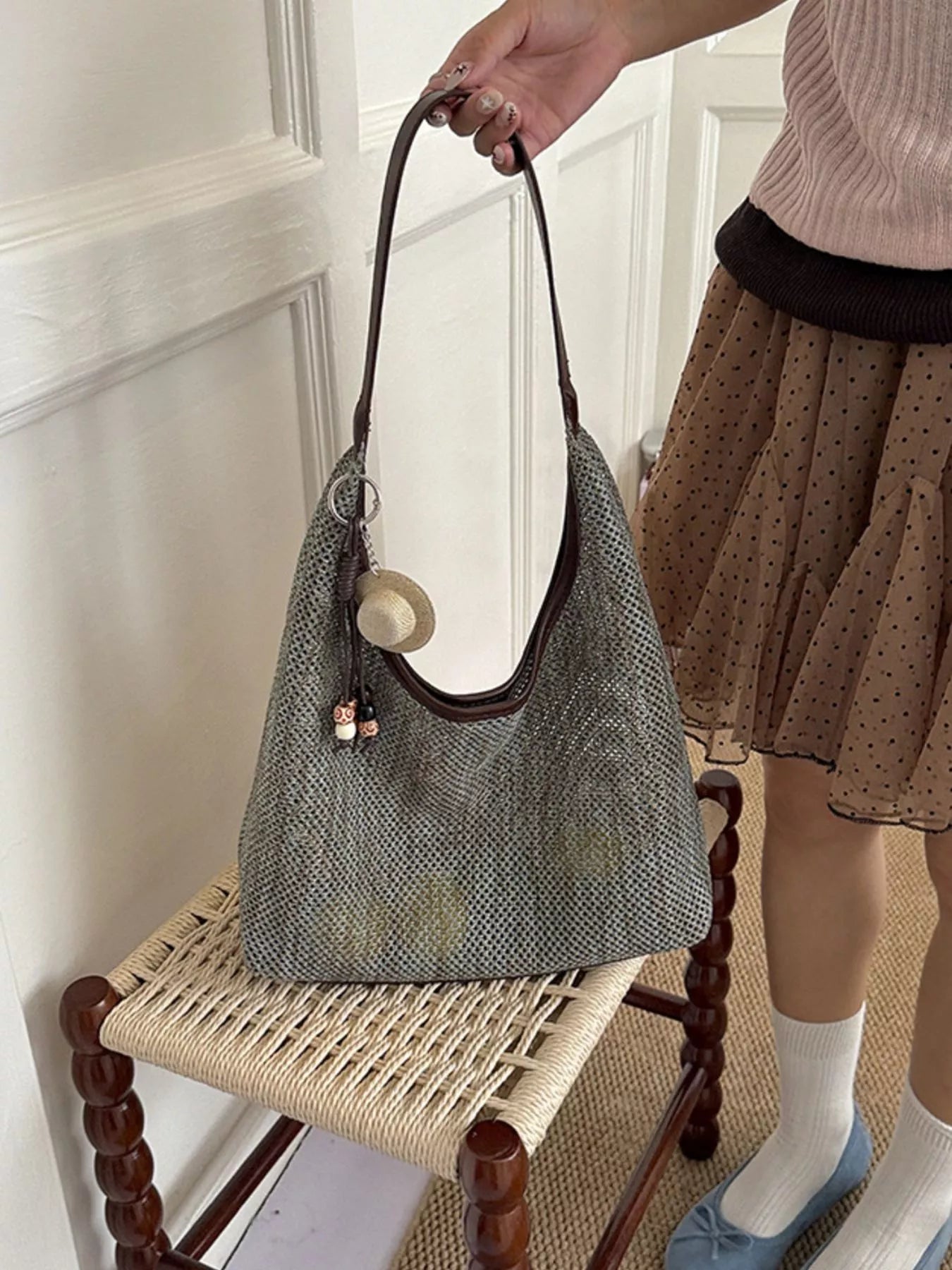 Textured Woven Shoulder Bag