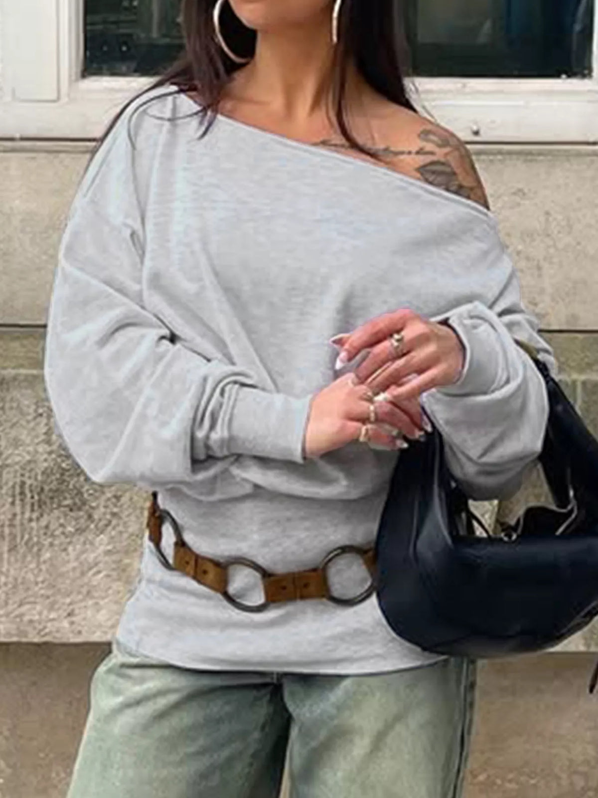 One Shoulder Long Sleeve Casual T-Shirt