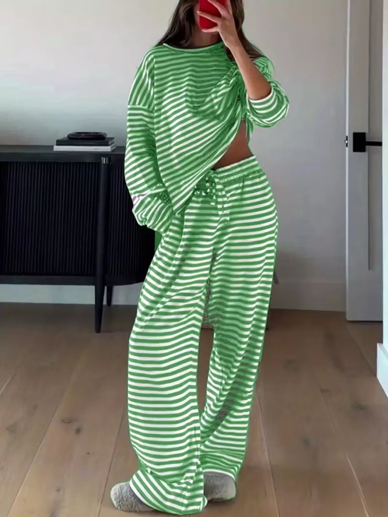 Striped Dropped Shoulder Top and Pants Set