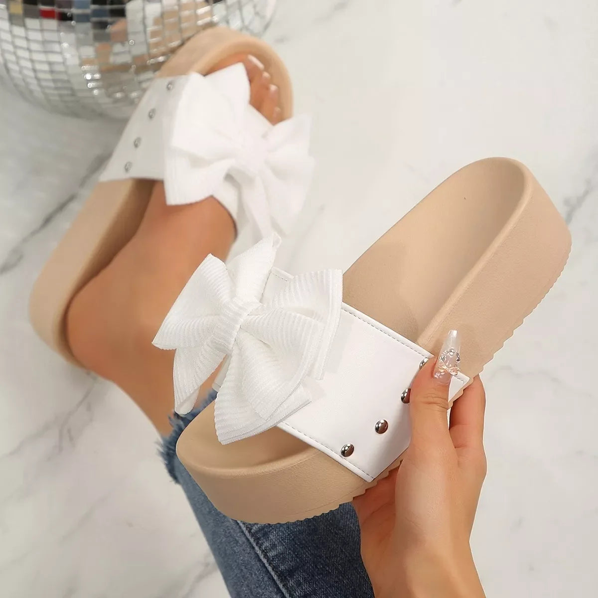 Bow Decor Platform Sandals