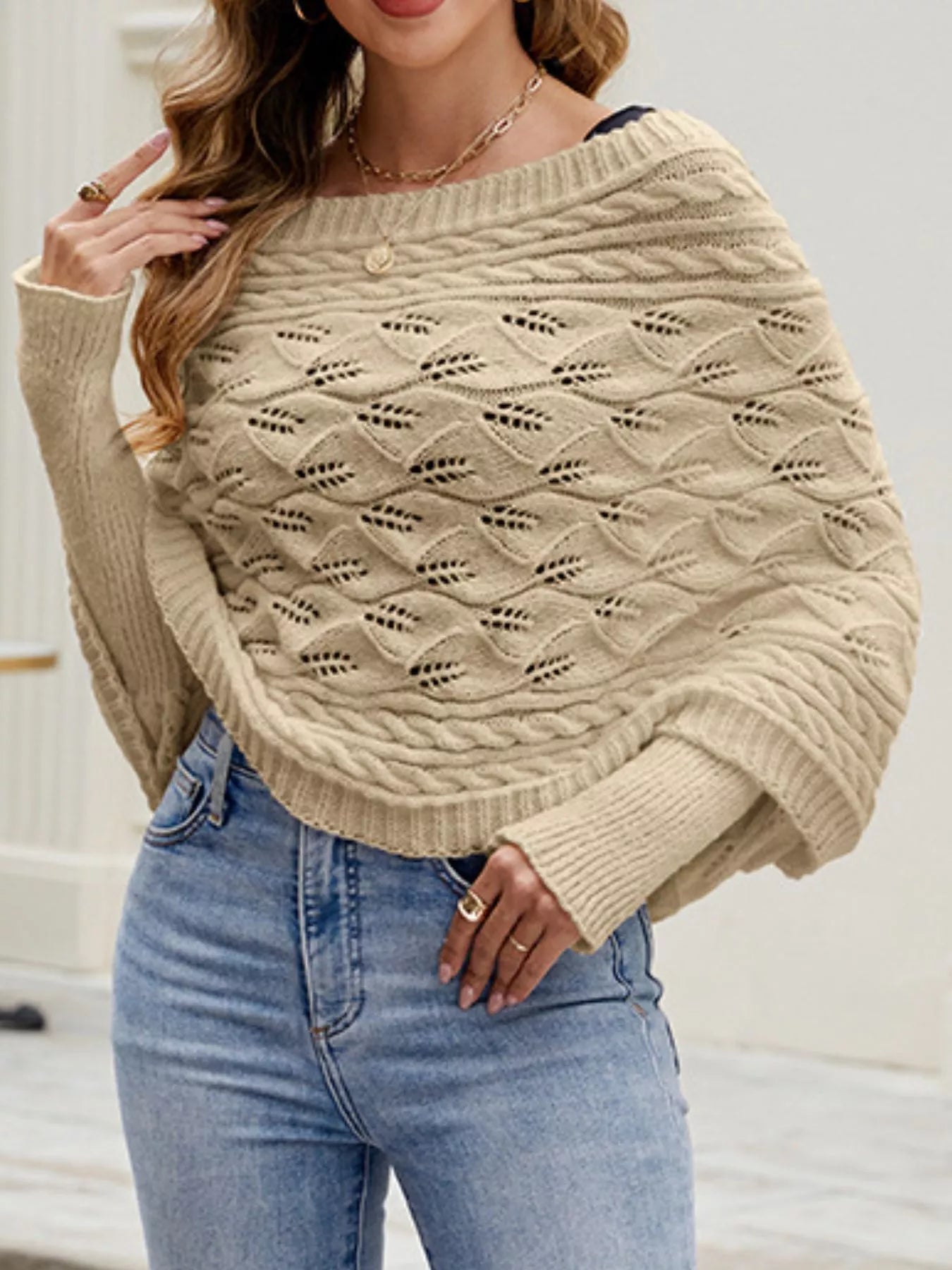 Cable Knit Batwing Sleeve Sweater
