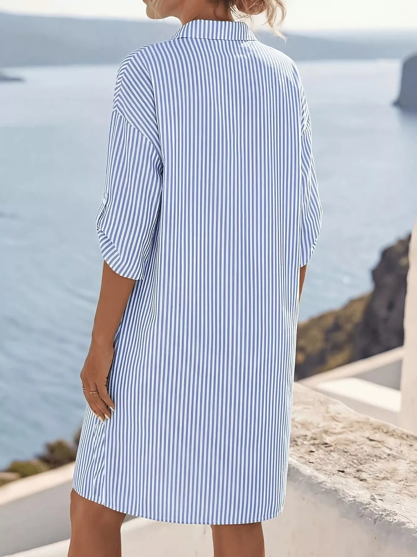 Striped Button-Down Shirt Dress