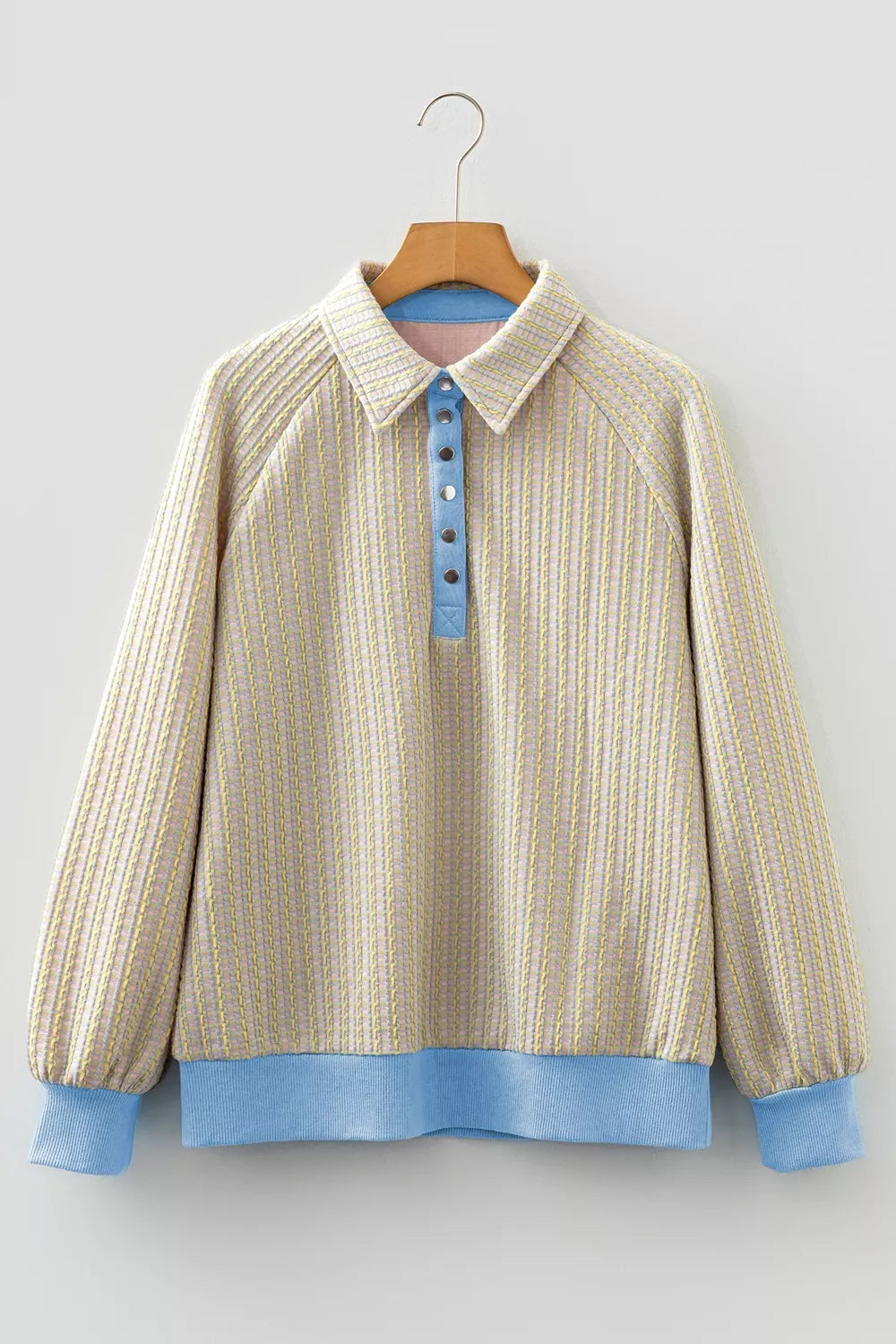 Button Front Jacquard Henley Sweatshirt