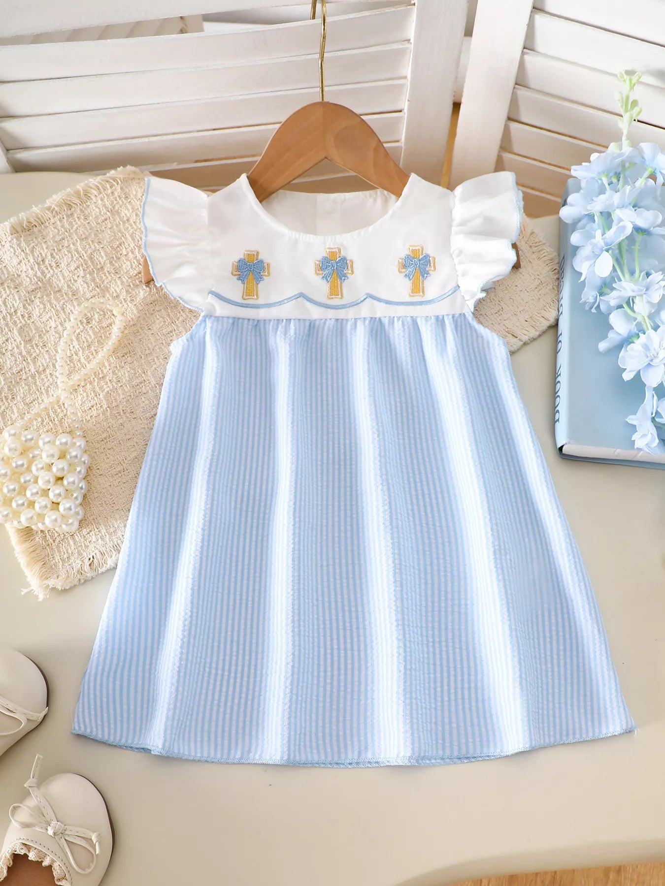 Children's Embroidered Striped Dress