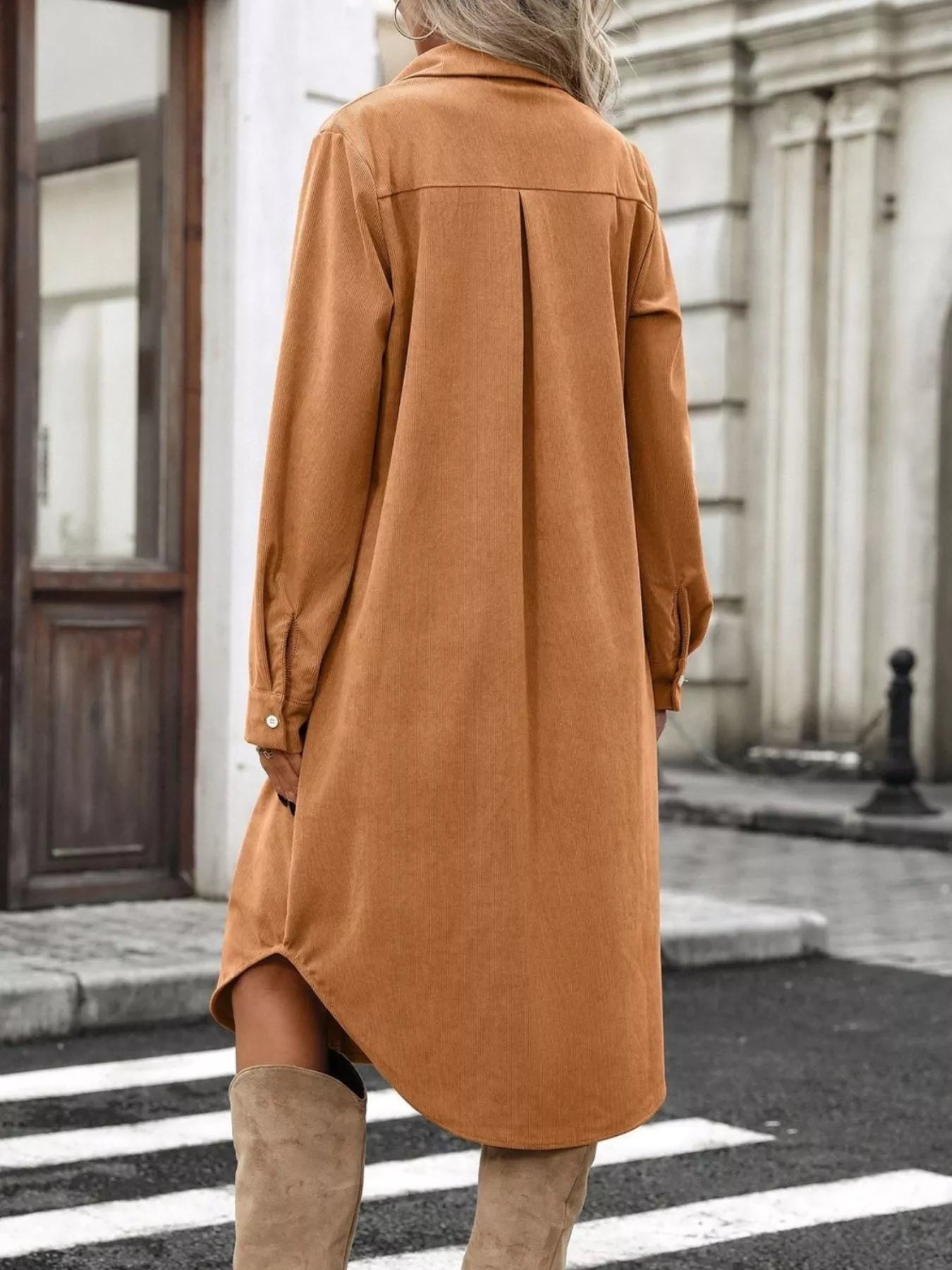 Corduroy Shirt Dress with Button-Down Front
