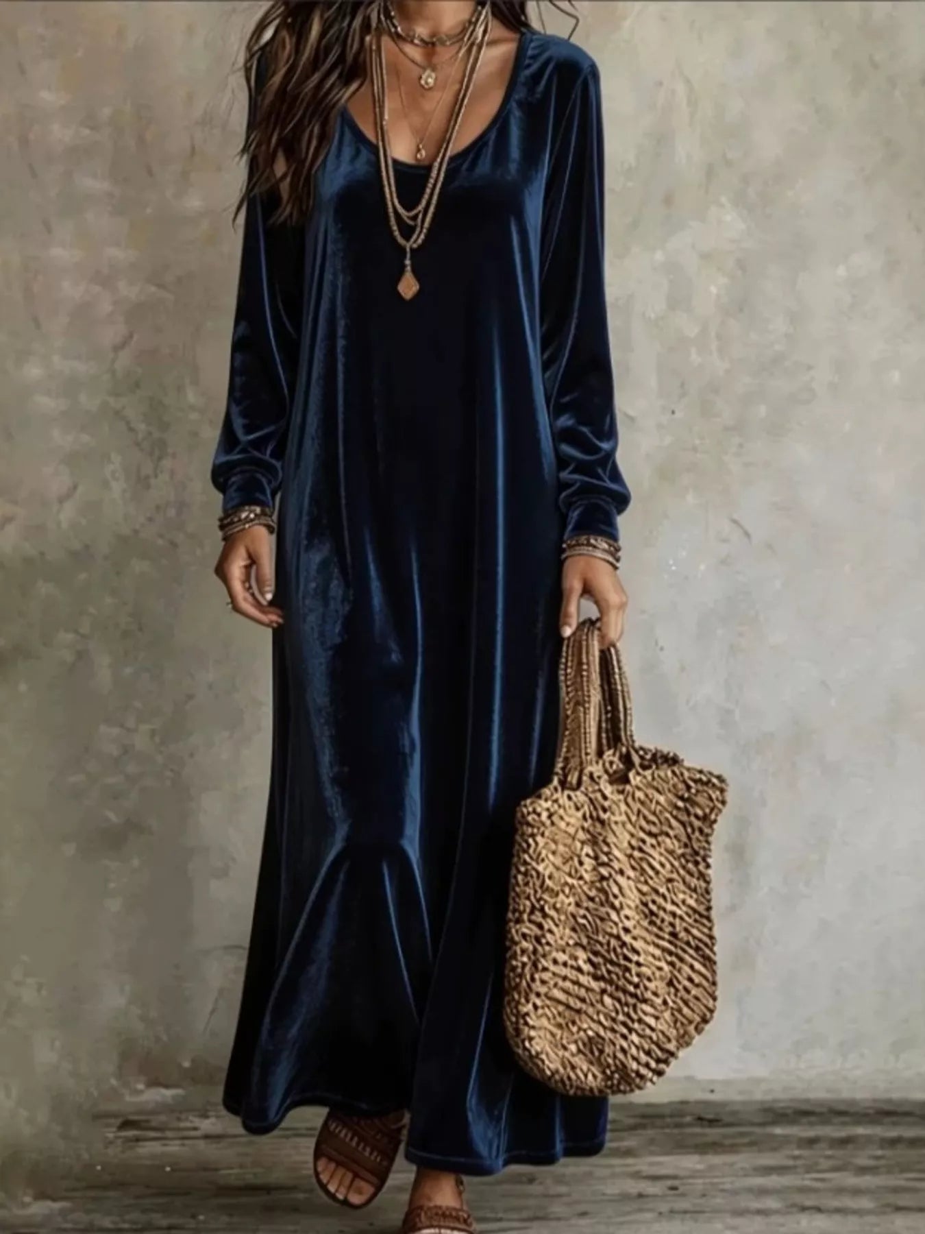 Velvet Maxi Dress with Flowy Hem