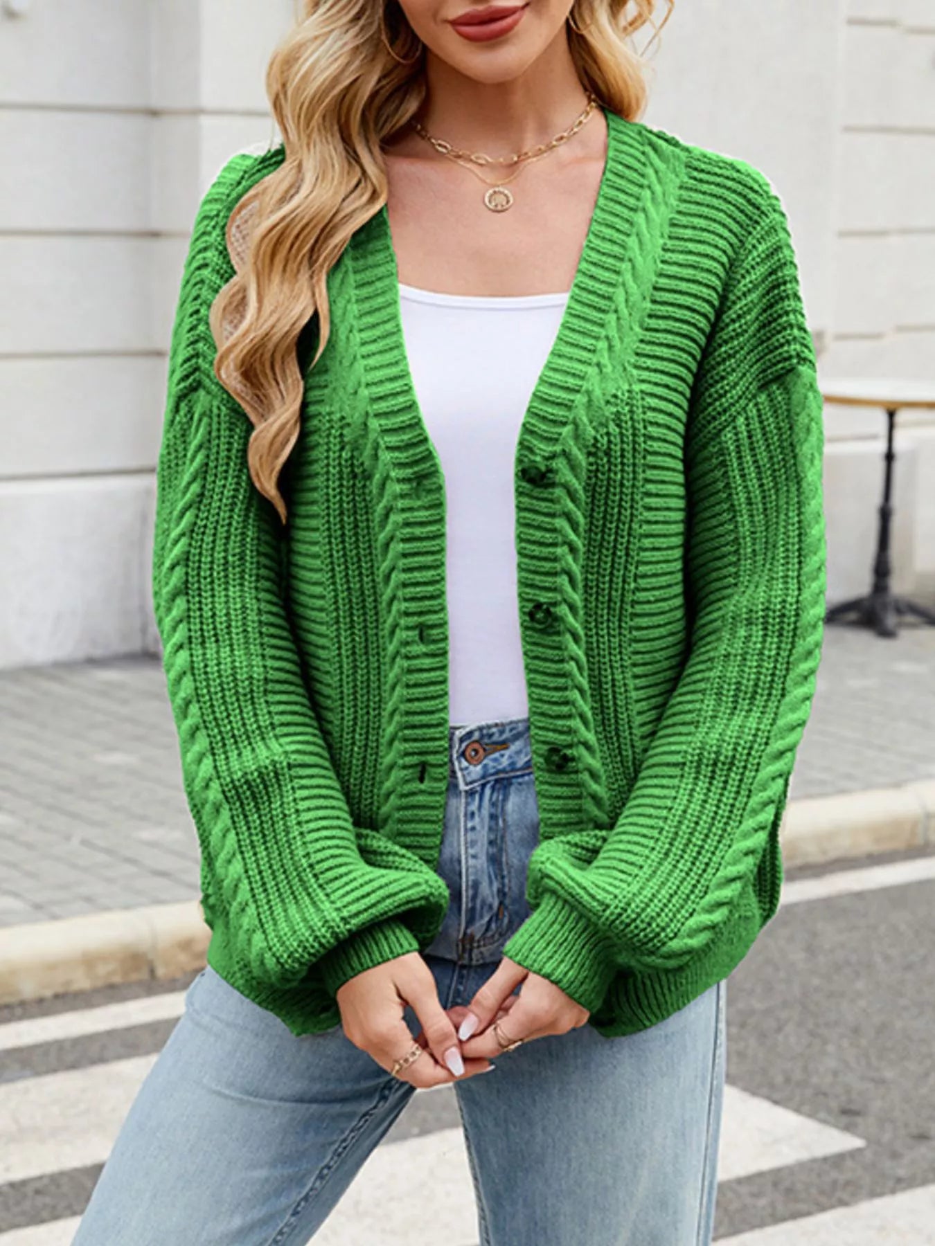 Cable Knit Button-Up Cardigan