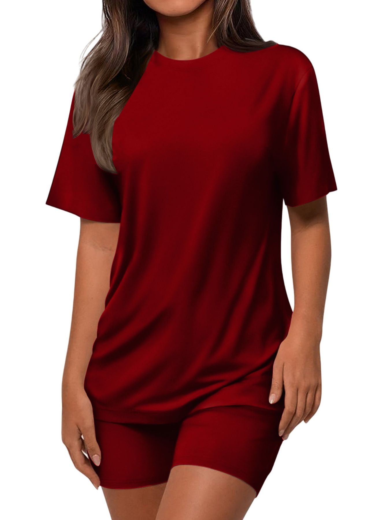 Round Neck Short Sleeve Top and Shorts Set