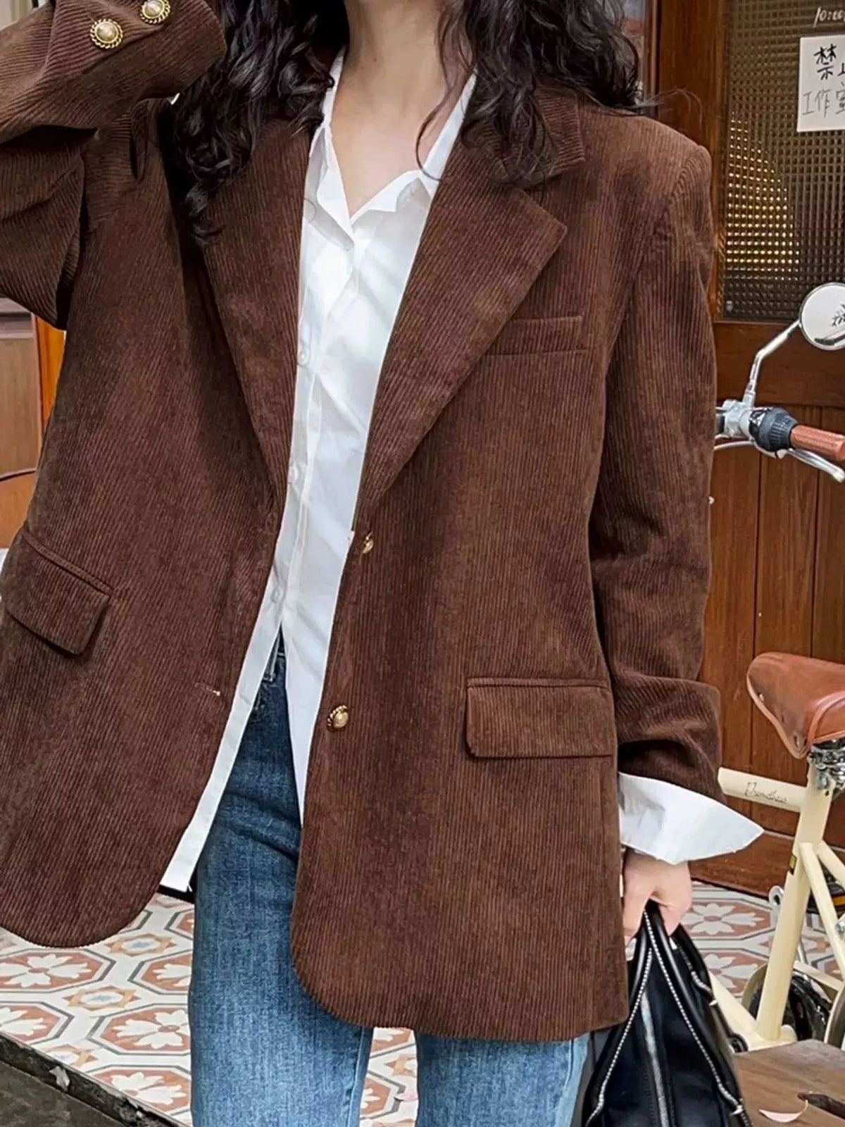 Corduroy Lapel Collar Blazer